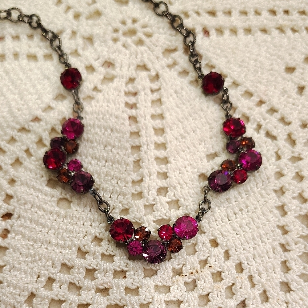 17" Rhinestone Necklace Choker Fuschia And Red